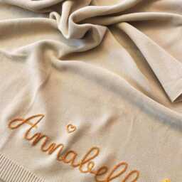 Hand Embroidered Baby Blanket, Personalized Cotton Knit, Shower Gift - thumbnail 3