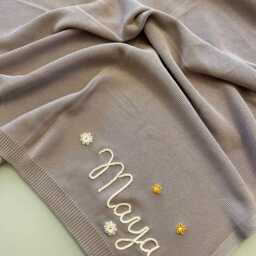 Hand Embroidered Baby Blanket, Personalized Cotton Knit, Shower Gift - thumbnail 2