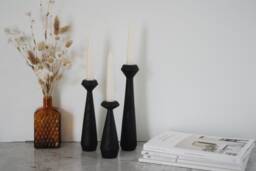 Set Of 3 Handturned Minimalist Wood Candlestick, Ash Black Candle Holder, Scandinavian, Hygge Simple, Portabella