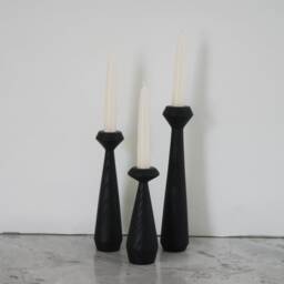 Set Of 3 Handturned Minimalist Wood Candlestick, Ash Black Candle Holder, Scandinavian, Hygge Simple, Portabella - thumbnail 2
