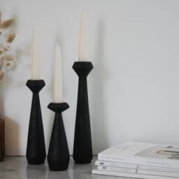 Set Of 3 Handturned Minimalist Wood Candlestick, Ash Black Candle Holder, Scandinavian, Hygge Simple, Portabella - thumbnail 3