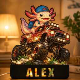 Custom Axolotl Truck Night Light Box With Name & Suncatcher Style Art - thumbnail 1