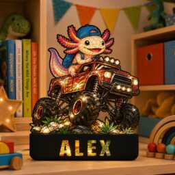 Custom Axolotl Truck Night Light Box With Name & Suncatcher Style Art - thumbnail 4