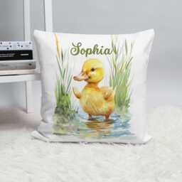 Personalised Baby Duck Cushion Cover - Nursery Decor, Custom Name Pillow