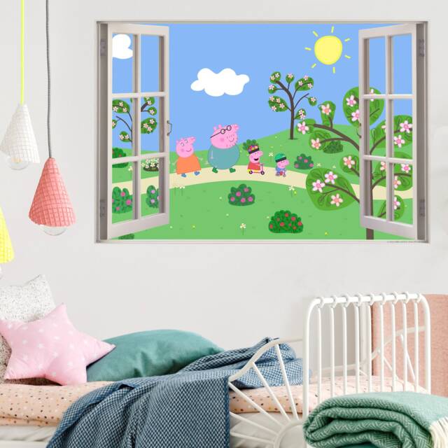 Peppa Pig Wall Sticker - & Family Park Scene Window Decal Kids Art - image 1