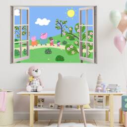 Peppa Pig Wall Sticker - & Family Park Scene Window Decal Kids Art - thumbnail 2