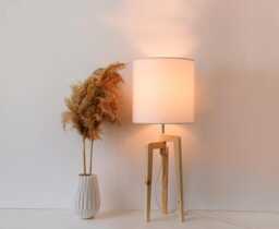 Wood Base Table Lamp, Scandinavian Decor Tripod Desk Rustic Bedside Minimalist Light Fixture