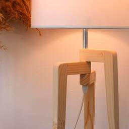 Wood Base Table Lamp, Scandinavian Decor Tripod Desk Rustic Bedside Minimalist Light Fixture - thumbnail 4