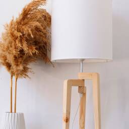 Wood Base Table Lamp, Scandinavian Decor Tripod Desk Rustic Bedside Minimalist Light Fixture - thumbnail 3