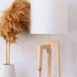 Wood Base Table Lamp, Scandinavian Decor Tripod Desk Rustic Bedside Minimalist Light Fixture - thumbnail 2