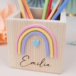 Farewell Gift For A Teacher, Wooden Pencil Cup Rainbow, Box With Name - thumbnail 3