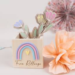 Farewell Gift For A Teacher, Wooden Pencil Cup Rainbow, Box With Name