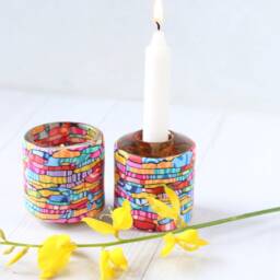 Shabbat Candlesticks - Candle Holder-Jewish Candles-Colorful Gift-Passover Seder Gift - Tea Light-Made in Israel-Bat Mitzvah Gift - thumbnail 3