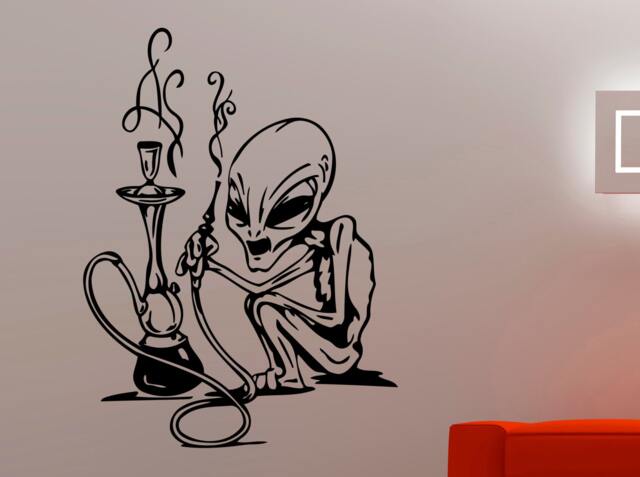 Alien With Hookah Wall Decal Ufo Space Monster Vinyl Sticker Cosmos Galaxy Martian Home Interior Decorations Room Bar Relax Decor 1An - image 1