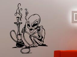 Alien With Hookah Wall Decal Ufo Space Monster Vinyl Sticker Cosmos Galaxy Martian Home Interior Decorations Room Bar Relax Decor 1An - thumbnail 1