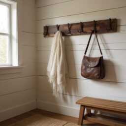 Walnut Coat Rack, Wall Hanger, Heavy Duty Cast Iron Hooks - thumbnail 1