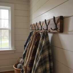 Walnut Coat Rack, Wall Hanger, Heavy Duty Cast Iron Hooks - thumbnail 2