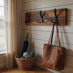 Walnut Coat Rack, Wall Hanger, Heavy Duty Cast Iron Hooks - thumbnail 4