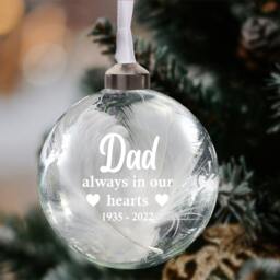 Personalised 8cm Glass Memorial Bauble With Feathers Always in Our Hearts in 11 Colours - thumbnail 4