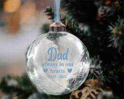 Personalised 8cm Glass Memorial Bauble With Feathers Always in Our Hearts in 11 Colours