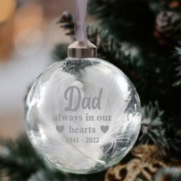 Personalised 8cm Glass Memorial Bauble With Feathers Always in Our Hearts in 11 Colours - thumbnail 3