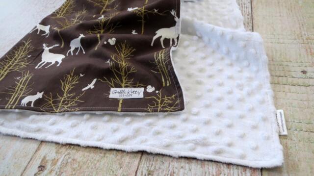 Baby Blanket - Boy Woodland White Minky Shower Gift - image 1