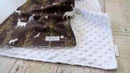 Baby Blanket - Boy Woodland White Minky Shower Gift