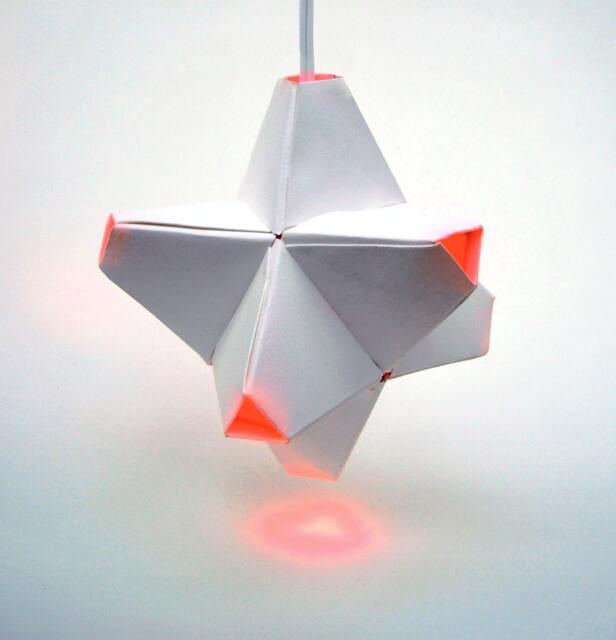 Paper Origami Lamp. White & Orange. 24 Sides. - Polyhedra Luminaria Series - image 1
