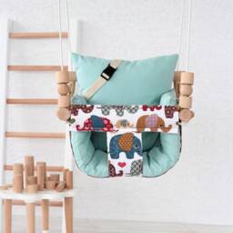 Elephant Fabric Baby Swing Handmade Wooden Montessori Highchair - thumbnail 2