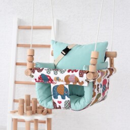 Elephant Fabric Baby Swing Handmade Wooden Montessori Highchair - thumbnail 3