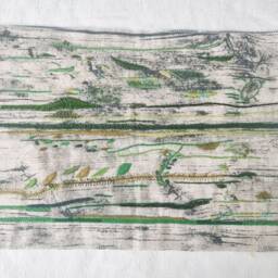 Green Landscape Hand Embroidery Art, Textile Wall Decor - thumbnail 2