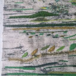 Green Landscape Hand Embroidery Art, Textile Wall Decor - thumbnail 3