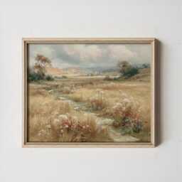 Wildflower Meadow Poster, Country Landscape Print, Paper Wall Art - thumbnail 3