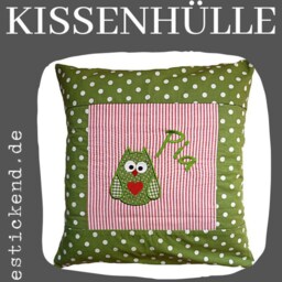 Embroidered Cushion Owl + Name //Red - Green// 40x40 Pillowcase Gift Cuddly Cushion Snuggle Name - thumbnail 4