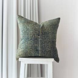 Handmade Hmong Pillow Cover Brown & Blue Boro Design, 18 Inch - thumbnail 1