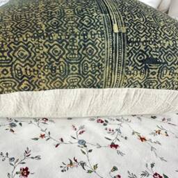 Handmade Hmong Pillow Cover Brown & Blue Boro Design, 18 Inch - thumbnail 4