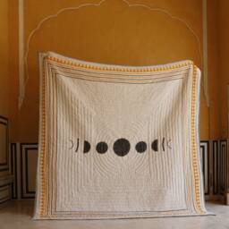 Hand-Block Print Cotton Quilt Reversible Sun/Moon Kantha Bedspread - thumbnail 3