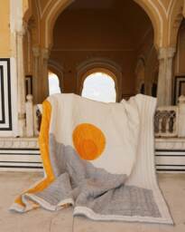 Hand-Block Print Cotton Quilt Reversible Sun/Moon Kantha Bedspread - thumbnail 1