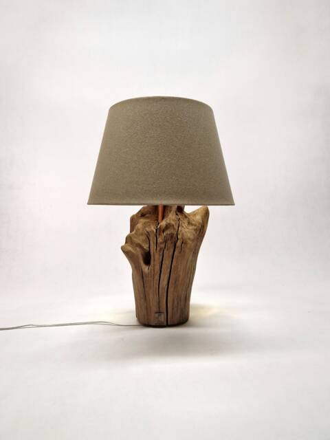 Rustic Root Table Lamp, Natural Wood With Beige Shade - image 1