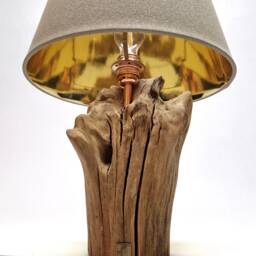 Rustic Root Table Lamp, Natural Wood With Beige Shade - thumbnail 2