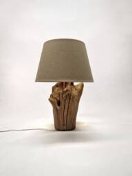 Rustic Root Table Lamp, Natural Wood With Beige Shade