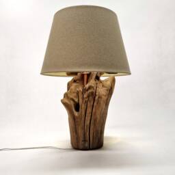 Rustic Root Table Lamp, Natural Wood With Beige Shade - thumbnail 3