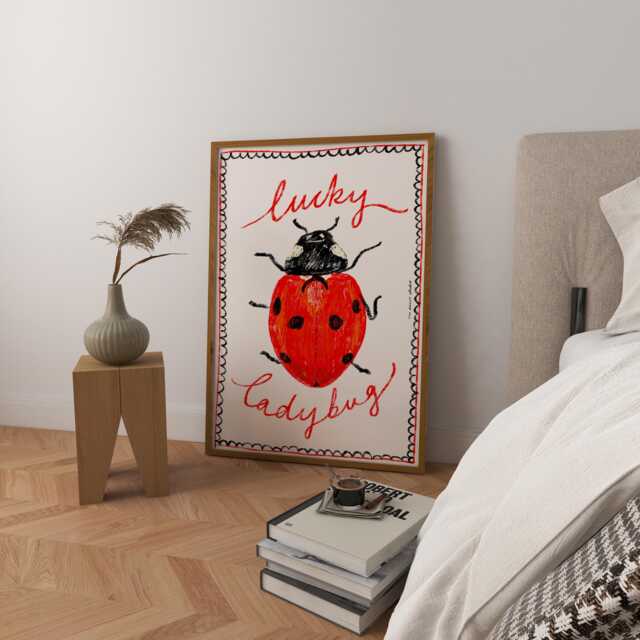 Lucky Ladybug Art Print Poster, Vintage Food Print, Trendy Retro Illustration, Mid Century Modern Kitchen Wall - image 1