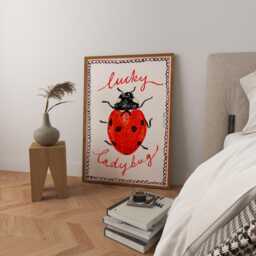 Lucky Ladybug Art Print Poster, Vintage Food Print, Trendy Retro Illustration, Mid Century Modern Kitchen Wall - thumbnail 1