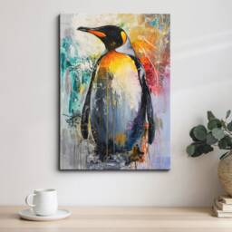 Beautiful Penguin Abstract Bird Animal Sea Oil Painting Splatter Style Wall Art Framed Canvas Poster Print, Home/Office Room Decor Gifts - thumbnail 1