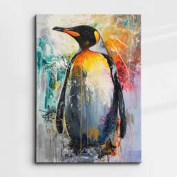 Beautiful Penguin Abstract Bird Animal Sea Oil Painting Splatter Style Wall Art Framed Canvas Poster Print, Home/Office Room Decor Gifts - thumbnail 3