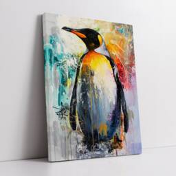 Beautiful Penguin Abstract Bird Animal Sea Oil Painting Splatter Style Wall Art Framed Canvas Poster Print, Home/Office Room Decor Gifts - thumbnail 2
