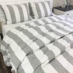 Grey & White Striped Linen Duvet Cover, Yarn Dyed Weaved in Wide Stripe, Custom Made - thumbnail 2
