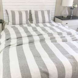 Grey & White Striped Linen Duvet Cover, Yarn Dyed Weaved in Wide Stripe, Custom Made - thumbnail 3