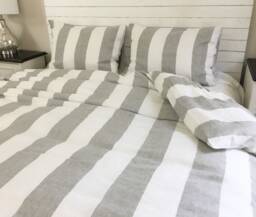 Grey & White Striped Linen Duvet Cover, Yarn Dyed Weaved in Wide Stripe, Custom Made